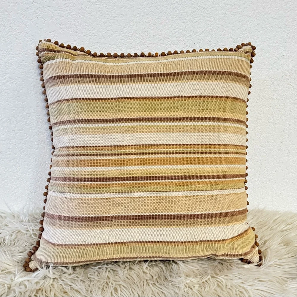 Crate&Barrel Neutral Stripe Beaded Accent Pillow Cover